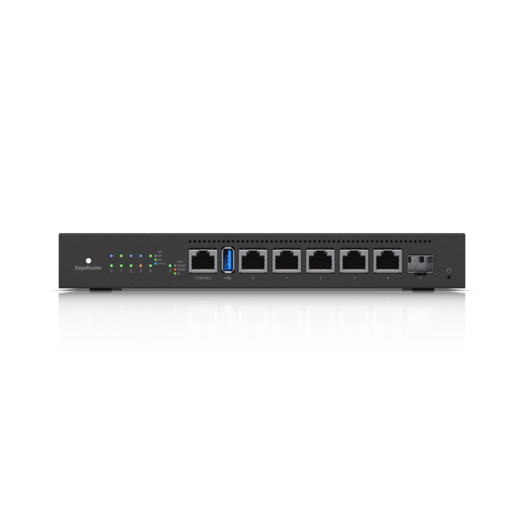 ER-6P-UBNT EdgeRouter 6 PoE (ER-6P) - 5 Port Gigabit RJ45, SFP Port ve 24V Pasif PoE Destekli Fansız Router